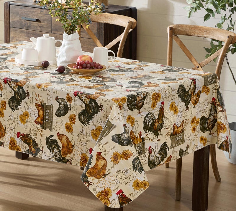 Newbridge Farm Fresh Rooster Rectangle Vinyl Flannel Backed Tablecloth, 60 x 84 Inch, Indoor Outdoor Vinyl Table Cloth, Roosters and Hens - Image 5
